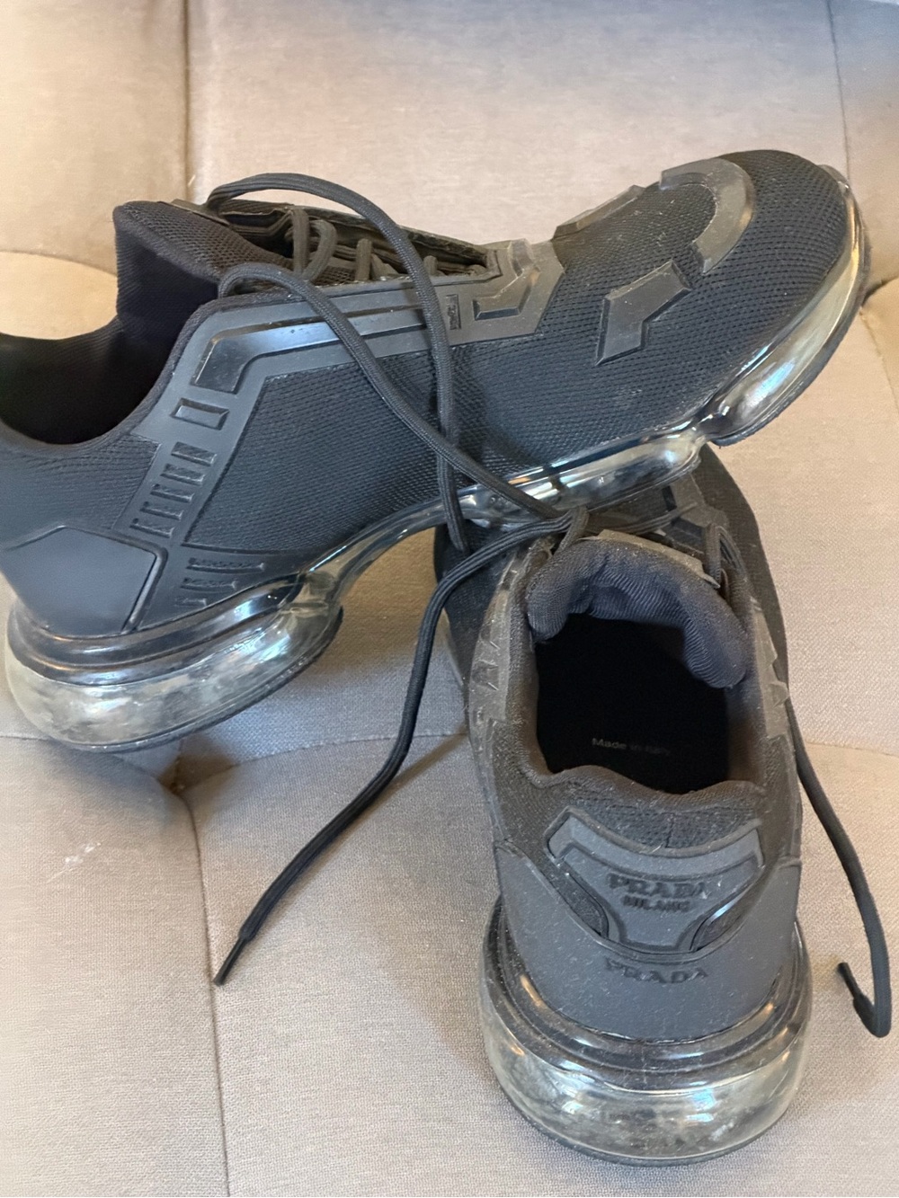 Prada Black Mesh Sneakers with Clear Bubble Sole